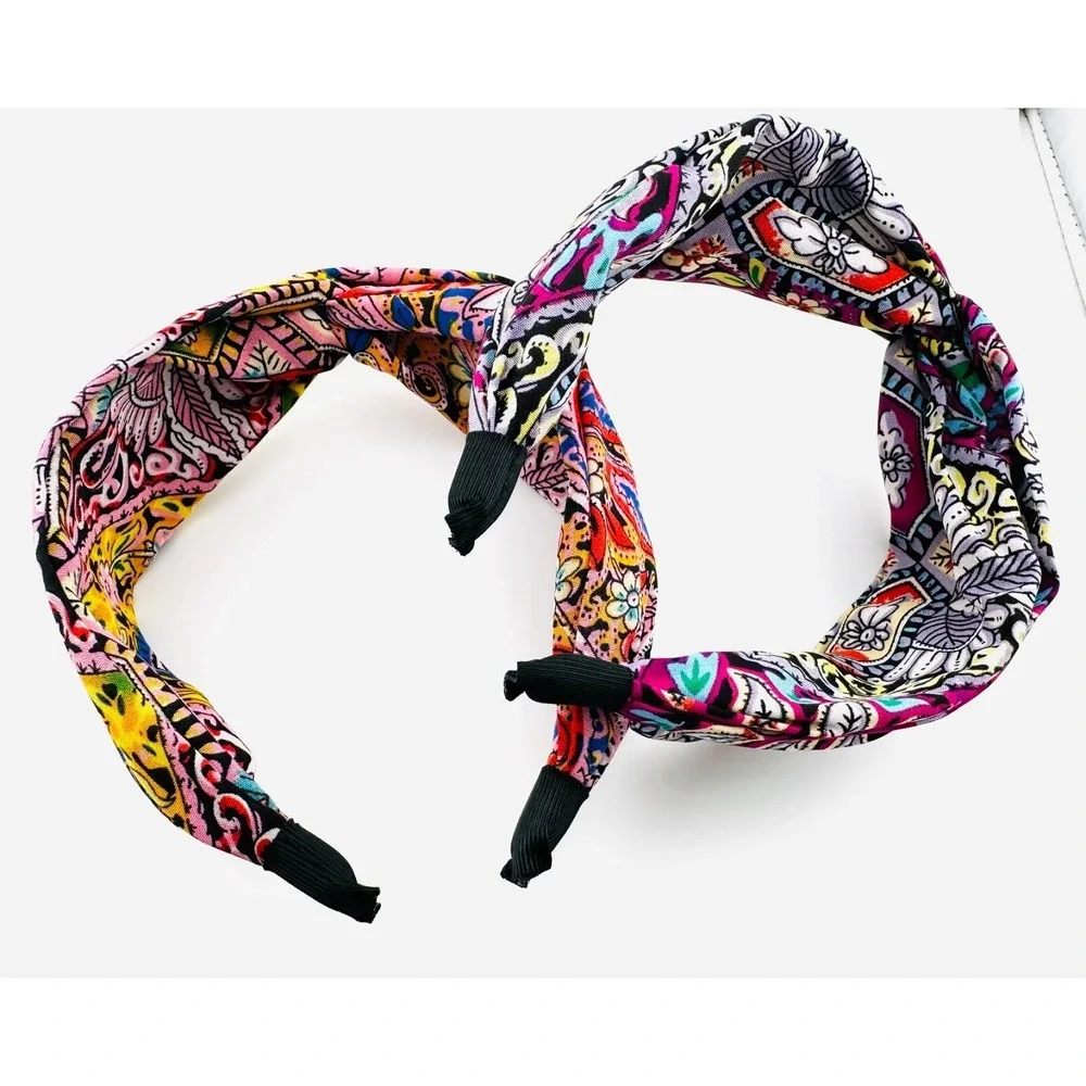 Pair of 2 Colorful Bohemian Bandana Top Knot Headbands Cotton Blend 2.5